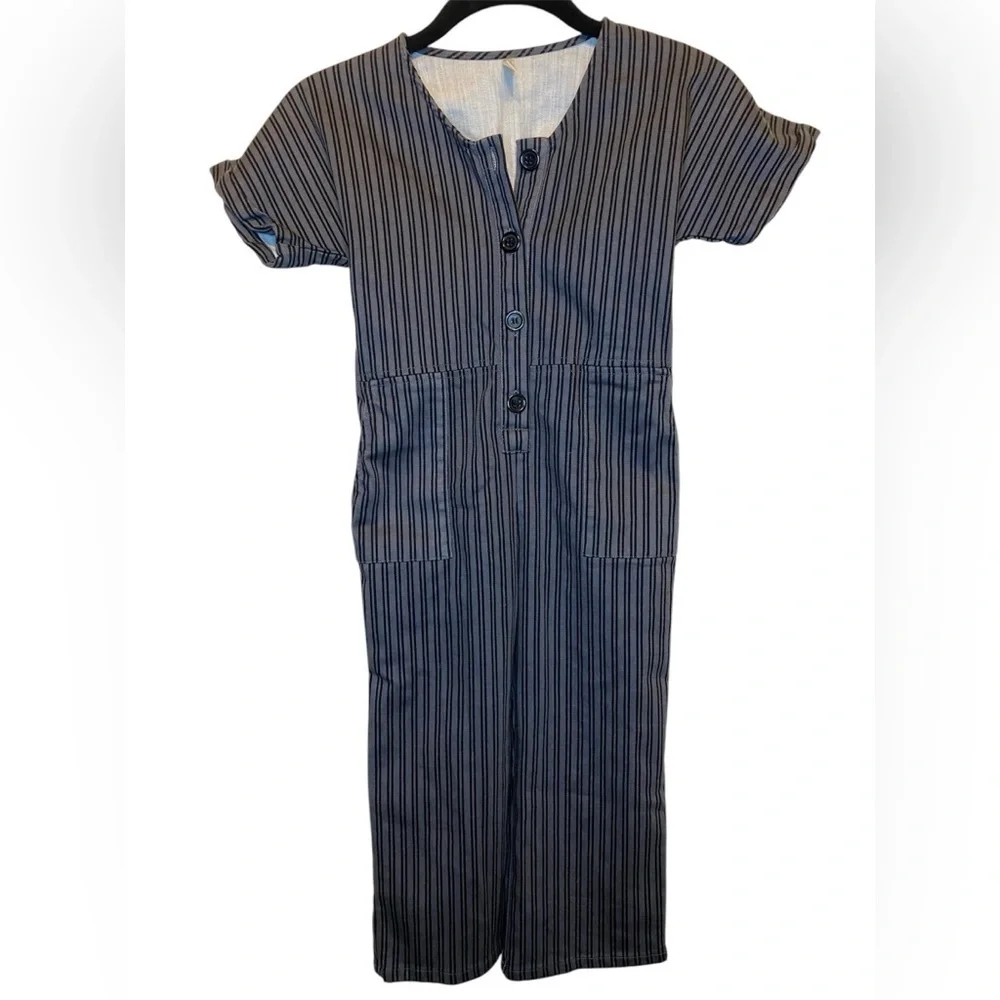 Rylee + Cru Short Sleeve Utility Jumpsuit Stretchy Crop Gray 4T/5T